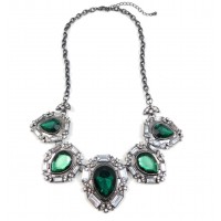 Emerald Glam Iced Bezel Statement Necklace